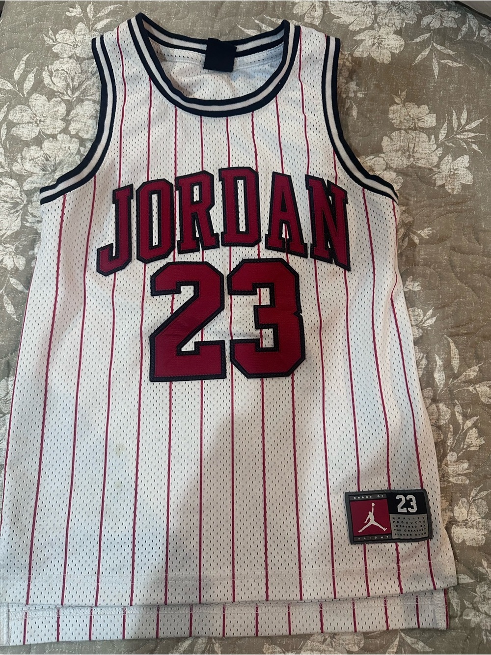 Jordan White & Red Kids Basketball Jersey with Black Trim